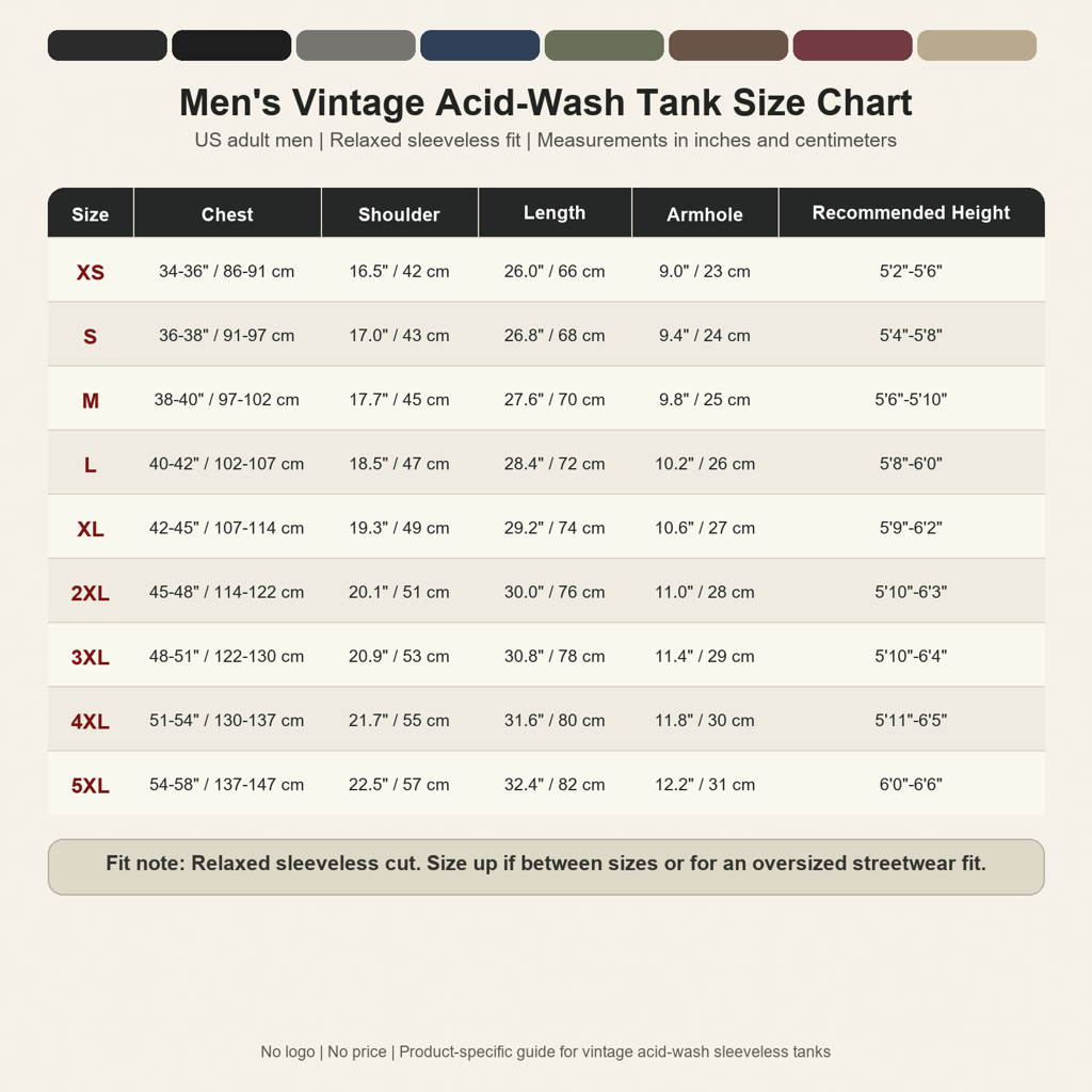 Men's tank size chart
