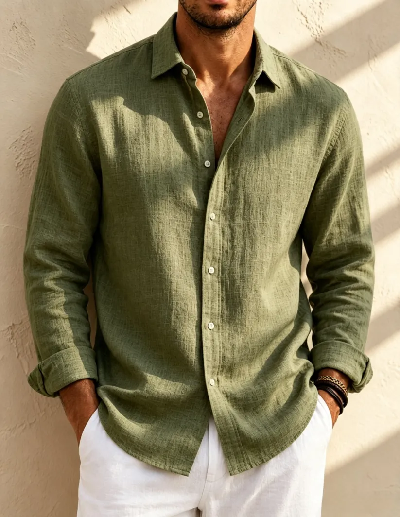 🌿 Men's Premium Linen Long Sleeve Shirt – Lightweight, Breathable & Stylish