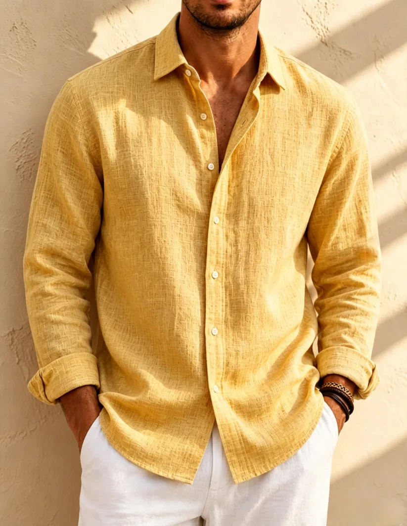 🌿 Men's Premium Linen Long Sleeve Shirt – Lightweight, Breathable & Stylish