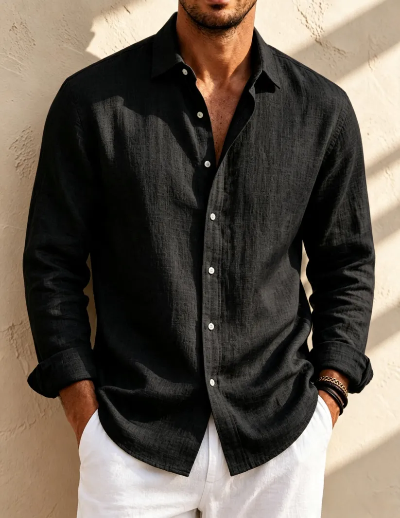 🌿 Men's Premium Linen Long Sleeve Shirt – Lightweight, Breathable & Stylish