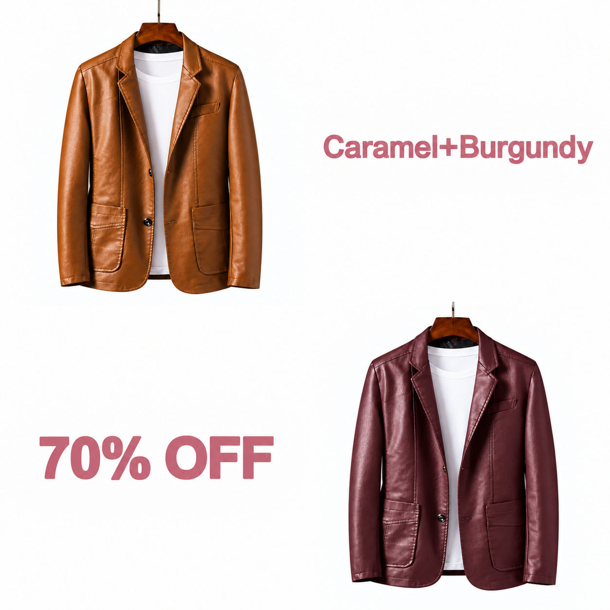 📢📢 70% OFF!!  Men’s Classic Leather-Look Blazer - Caramel + Burgundy bundle