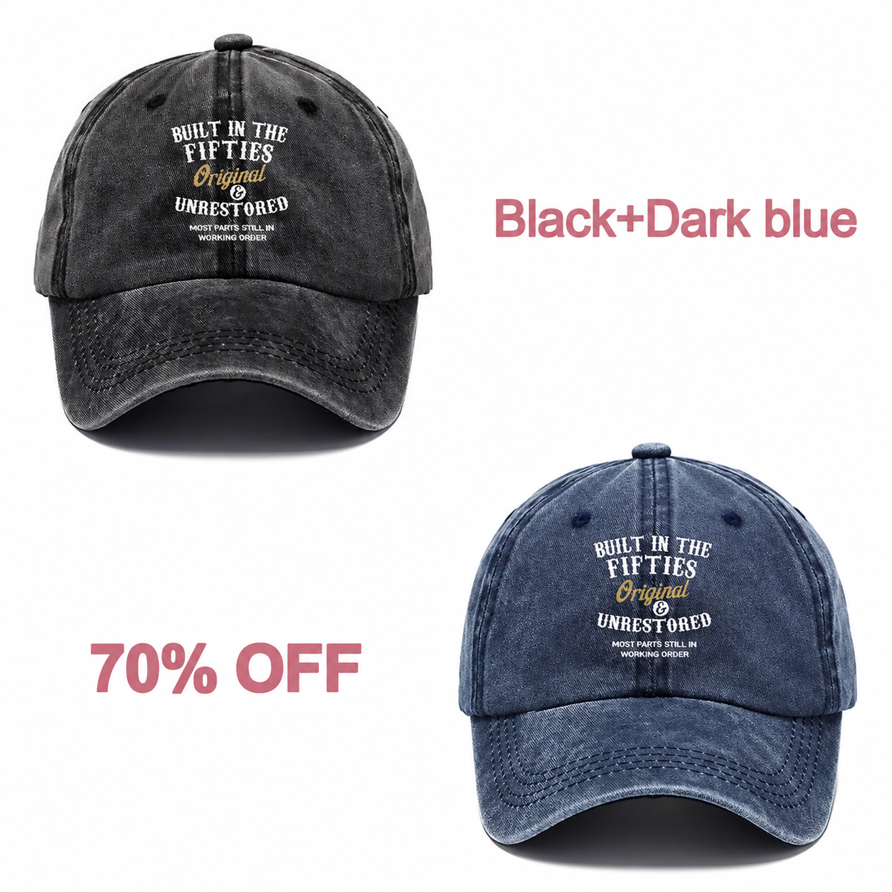 📢📢 70% OFF!! 🧢Vintage-Style Baseball Cap  Multiple Decades to Choose From - Black + Dark blue bundle