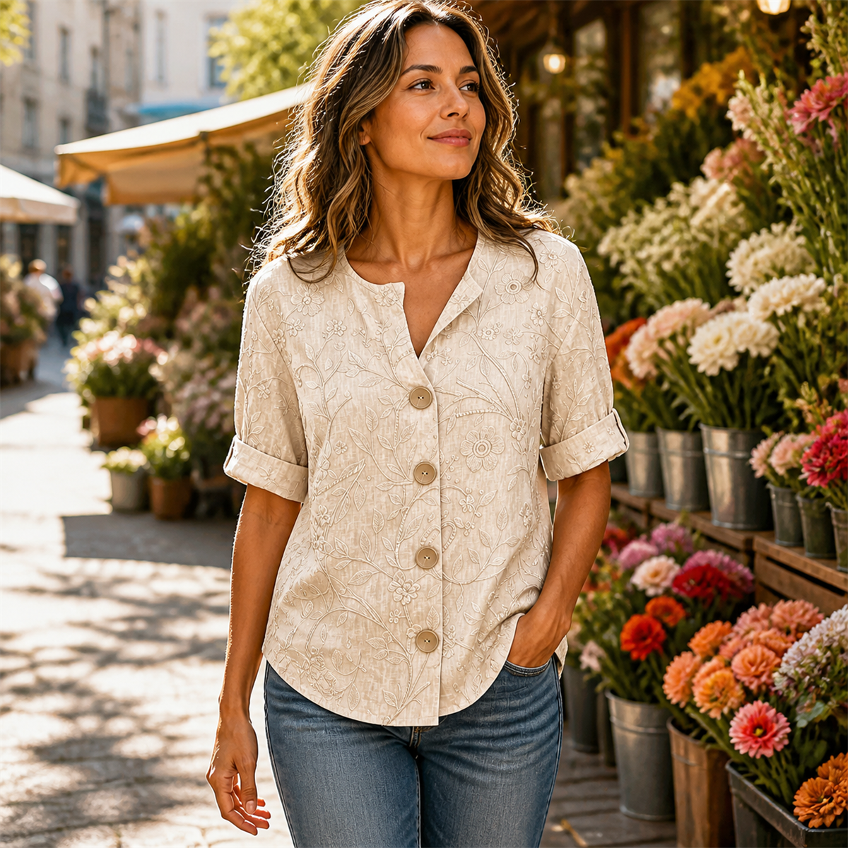Women embroidered floral shirt 1