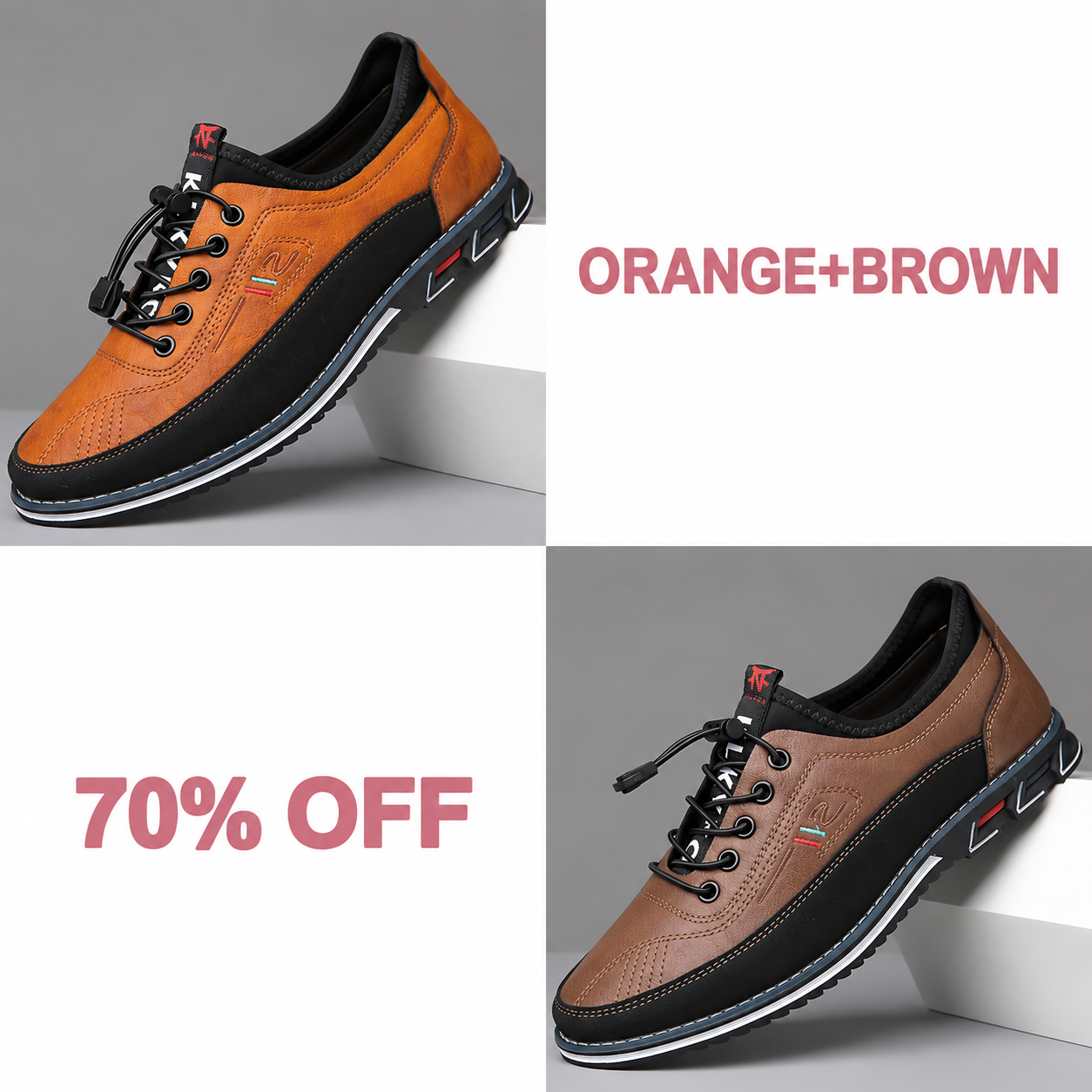 Men's Fashion Calfskin Leather Shoes - ORANGE + BROWN bundle