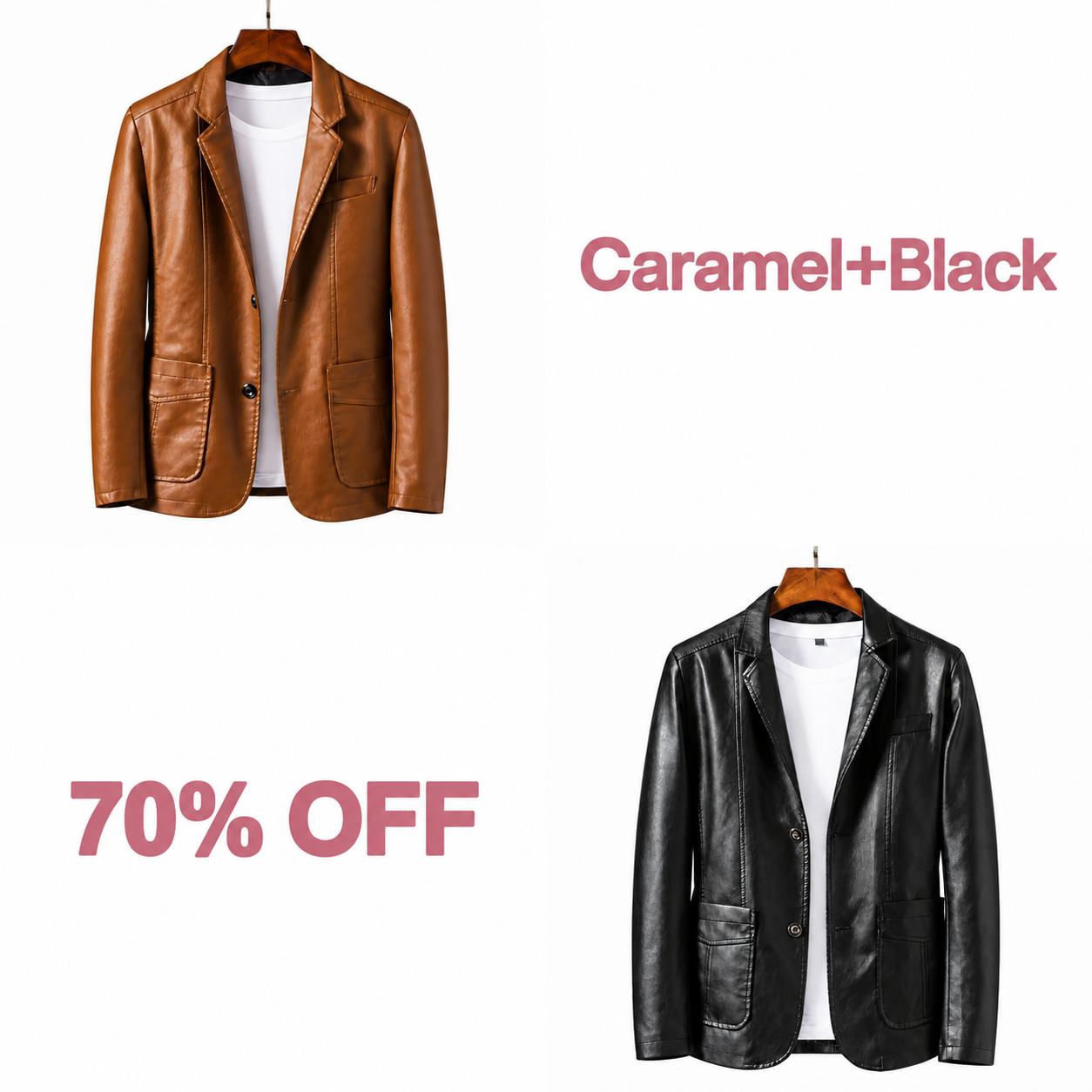 📢📢 70% OFF!!  Men’s Classic Leather-Look Blazer - Caramel + Black bundle