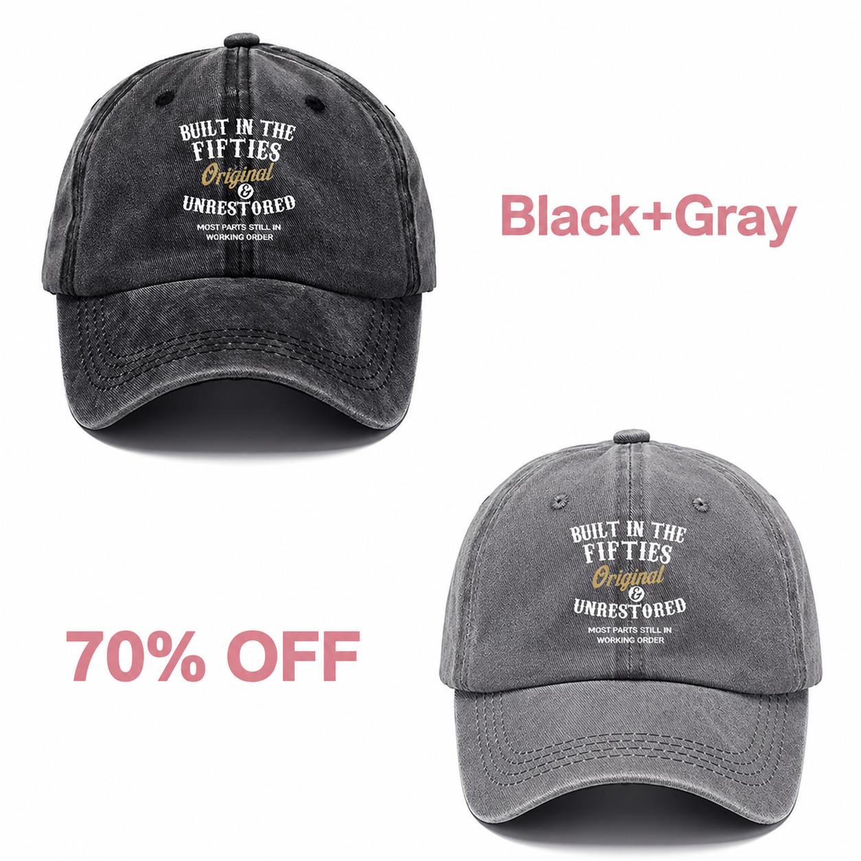 📢📢 70% OFF!! 🧢Vintage-Style Baseball Cap  Multiple Decades to Choose From - Black + Gray bundle