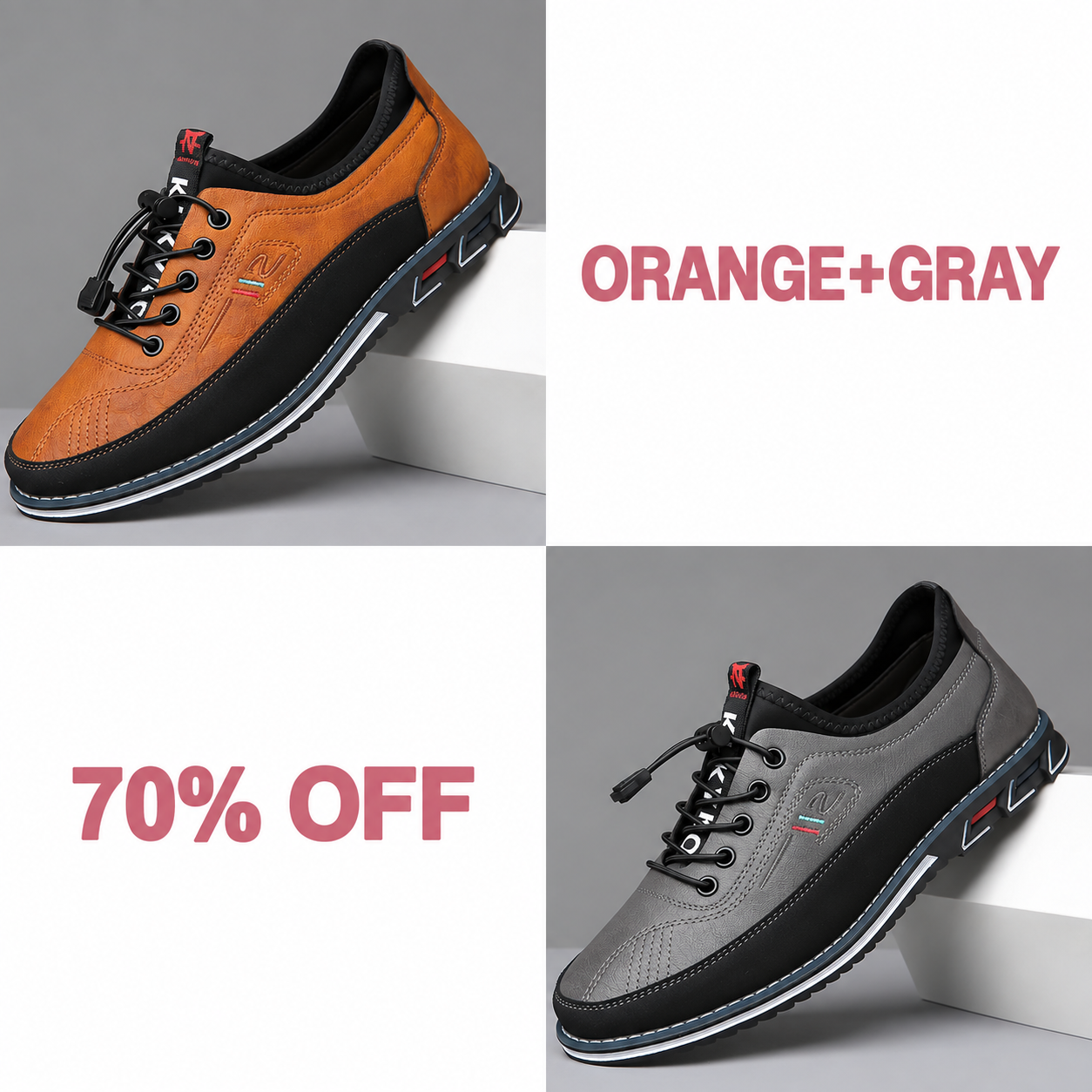 Men's Fashion Calfskin Leather Shoes - ORANGE + GRAY bundle