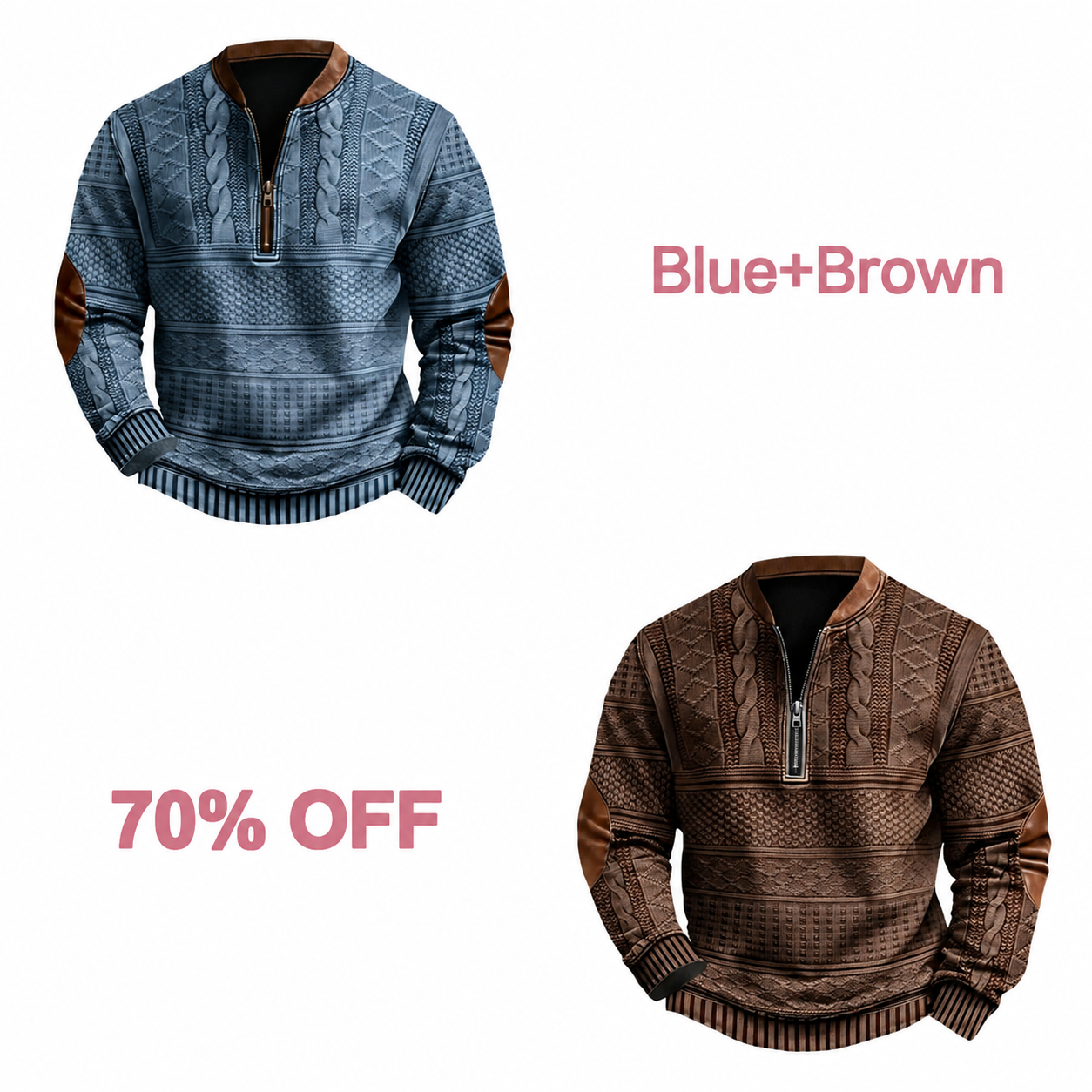 📢📢 30% Off!! Men's Western-Style Half-Zip Pullover - Blue + Brown bundle