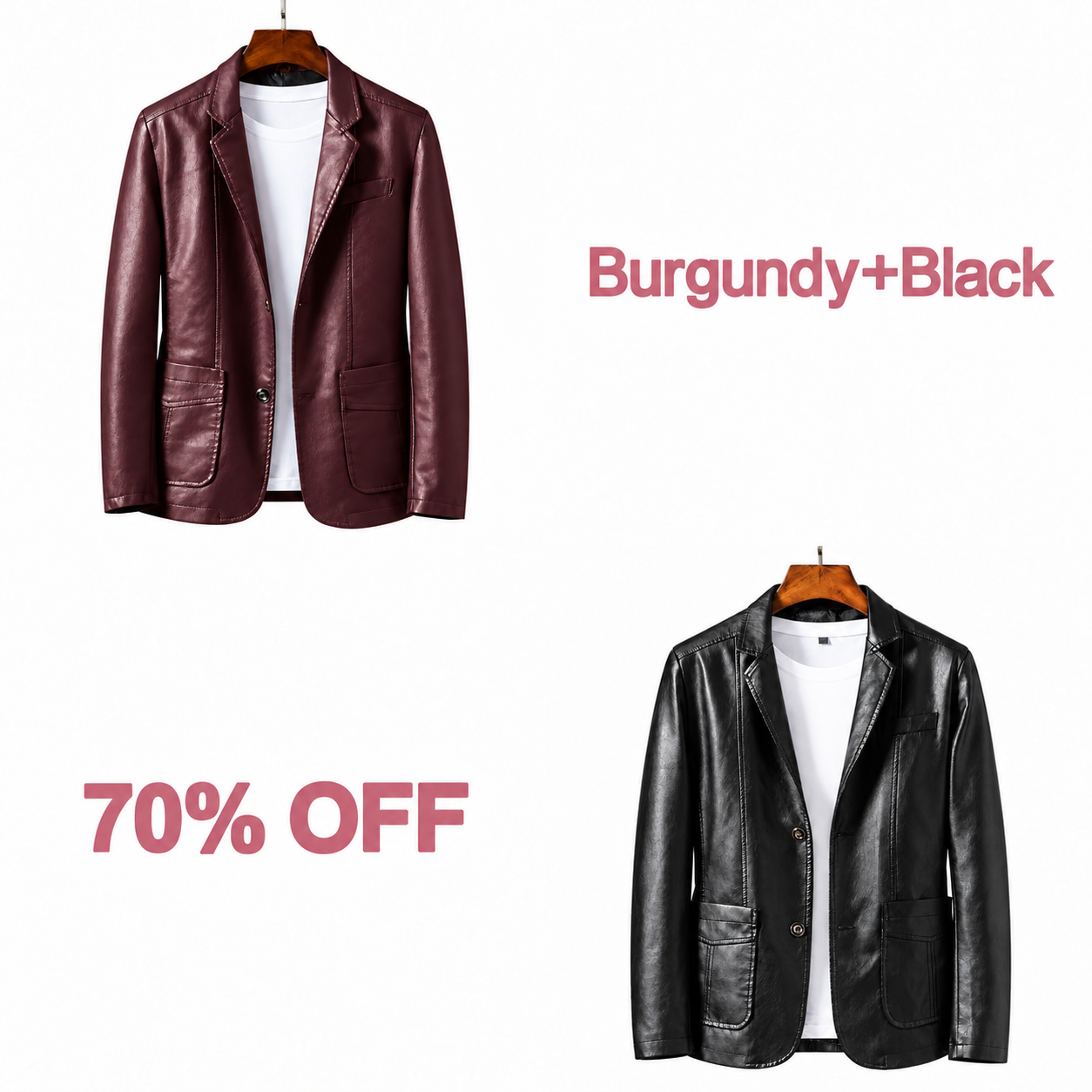 📢📢 70% OFF!!  Men’s Classic Leather-Look Blazer - Burgundy + Black bundle
