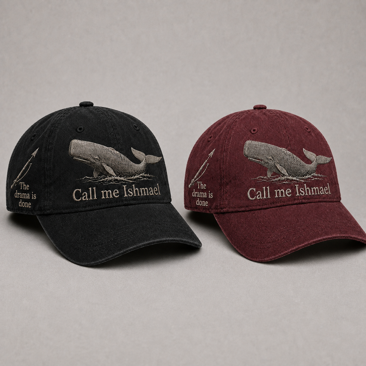 ⚓🐋 Call Me Ishmael MOBY-DICK Embroidered Vintage Cap - Black + red bundle