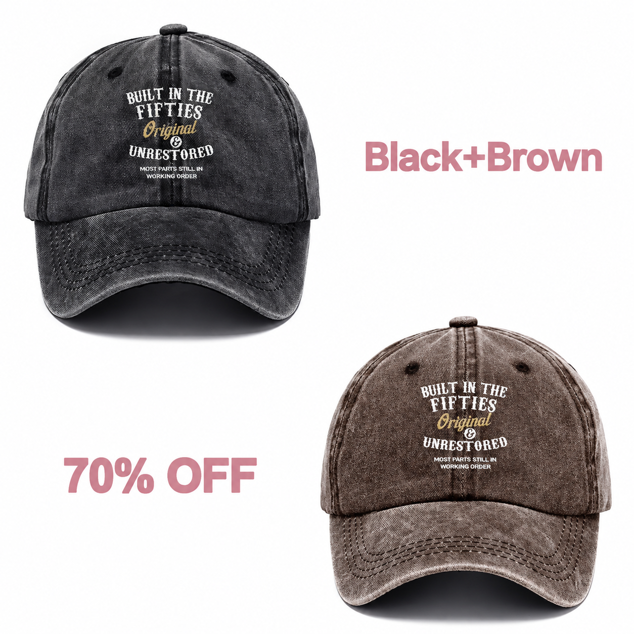 📢📢 70% OFF!! 🧢Vintage-Style Baseball Cap  Multiple Decades to Choose From - Black + Brown bundle