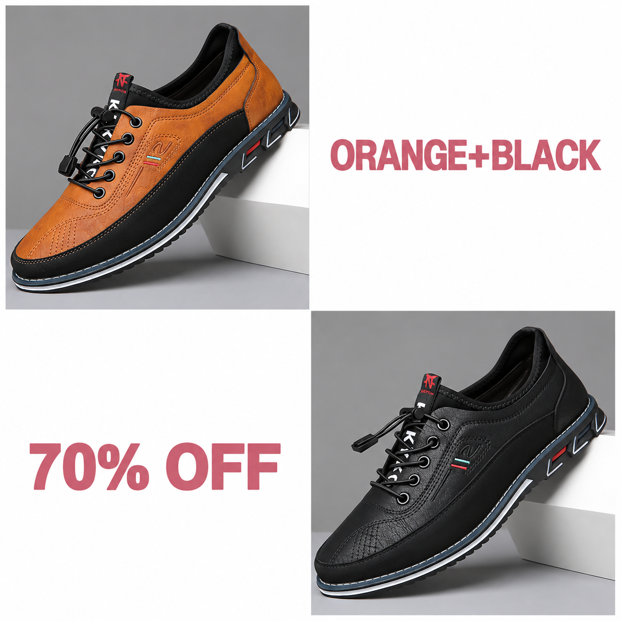 Men's Fashion Calfskin Leather Shoes - ORANGE + BLACK bundle