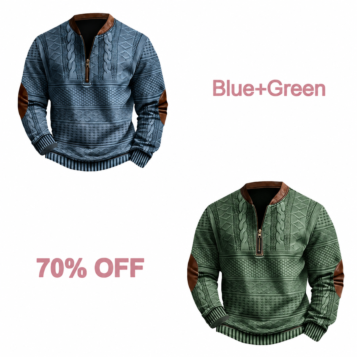 📢📢 30% Off!! Men's Western-Style Half-Zip Pullover - Blue + Green bundle