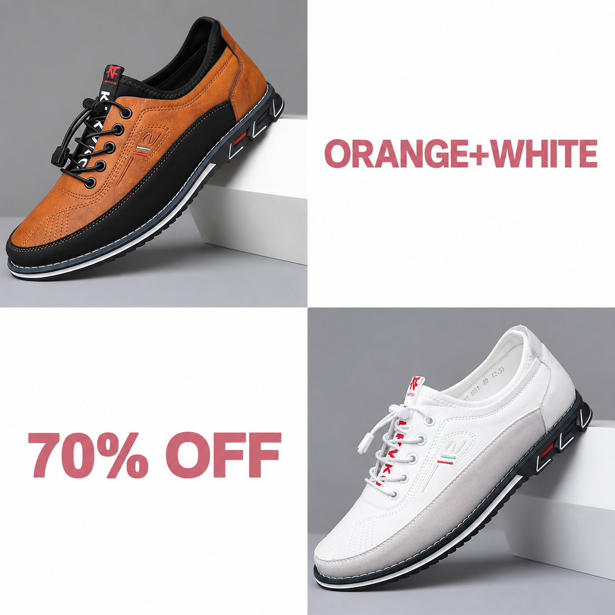 Men's Fashion Calfskin Leather Shoes - ORANGE + WHITE bundle