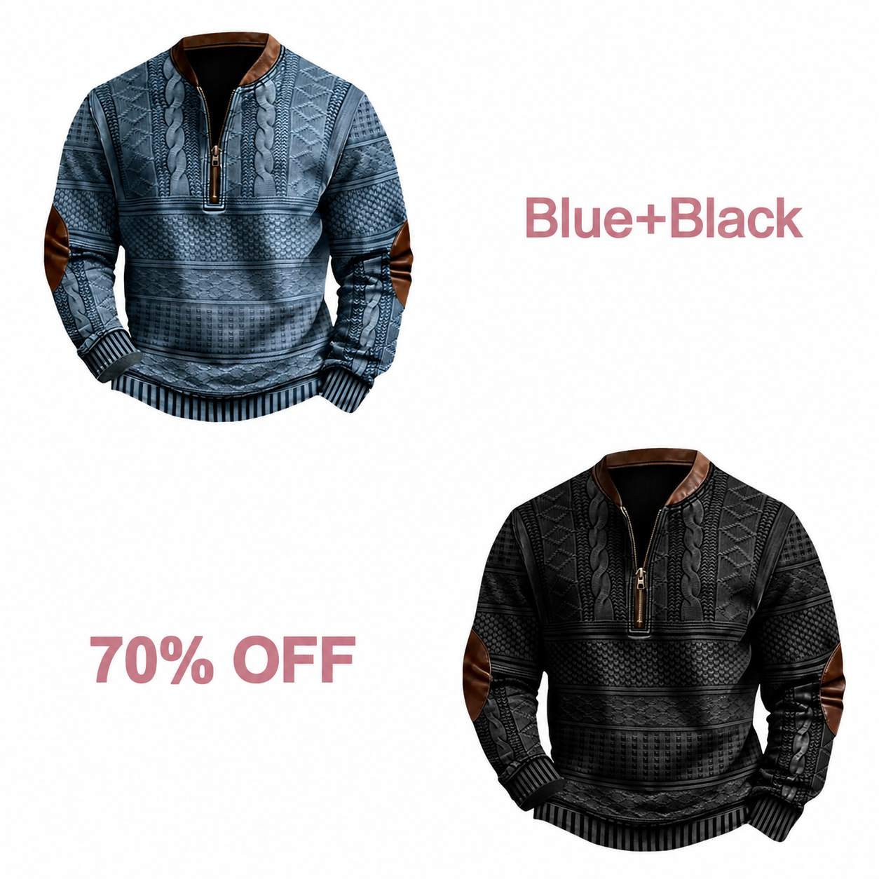 📢📢 30% Off!! Men's Western-Style Half-Zip Pullover - Blue + Black bundle