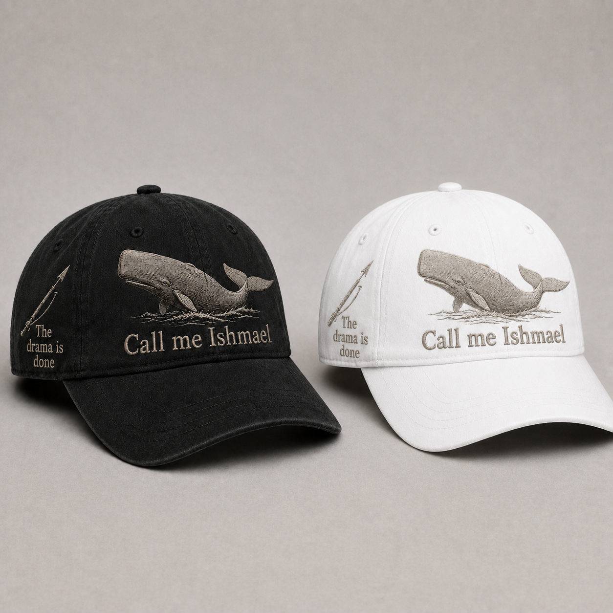 ⚓🐋 Call Me Ishmael MOBY-DICK Embroidered Vintage Cap - Black + White bundle