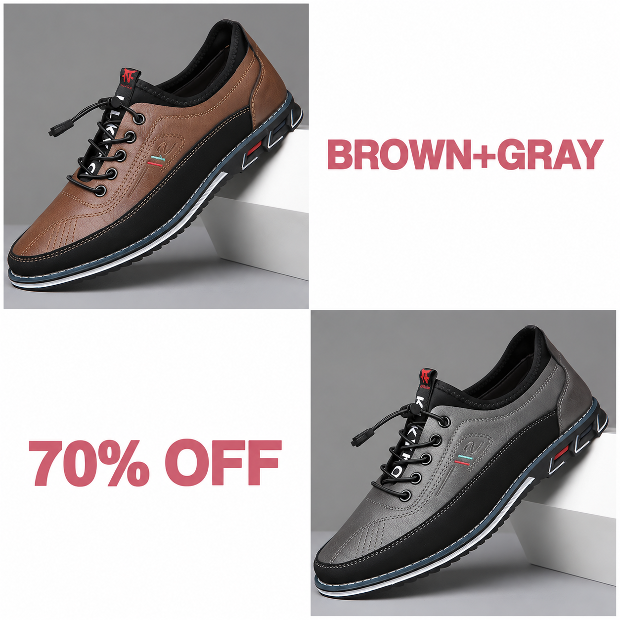 Men's Fashion Calfskin Leather Shoes - BROWN + GRAY bundle