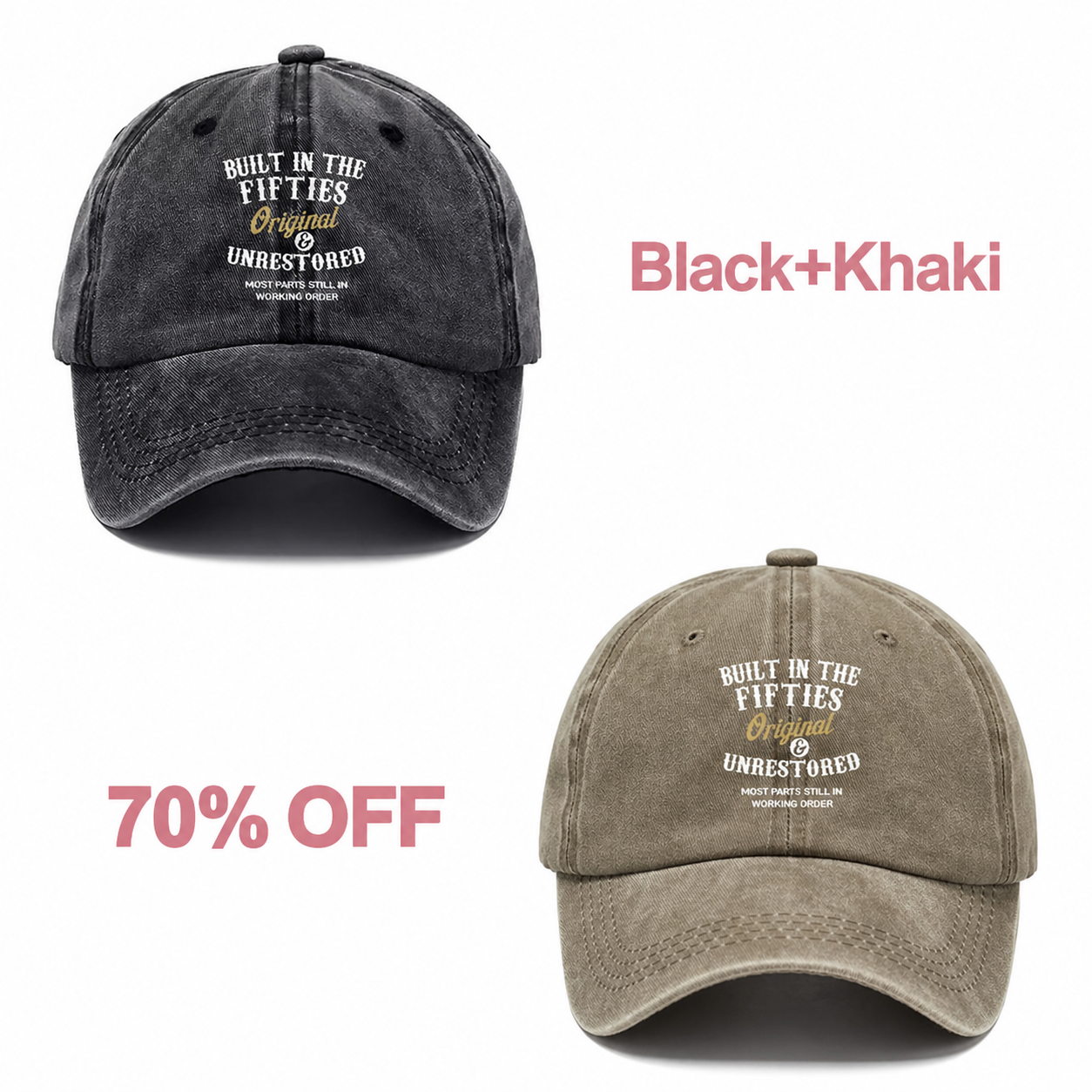 📢📢 70% OFF!! 🧢Vintage-Style Baseball Cap  Multiple Decades to Choose From - Black + Khaki bundle
