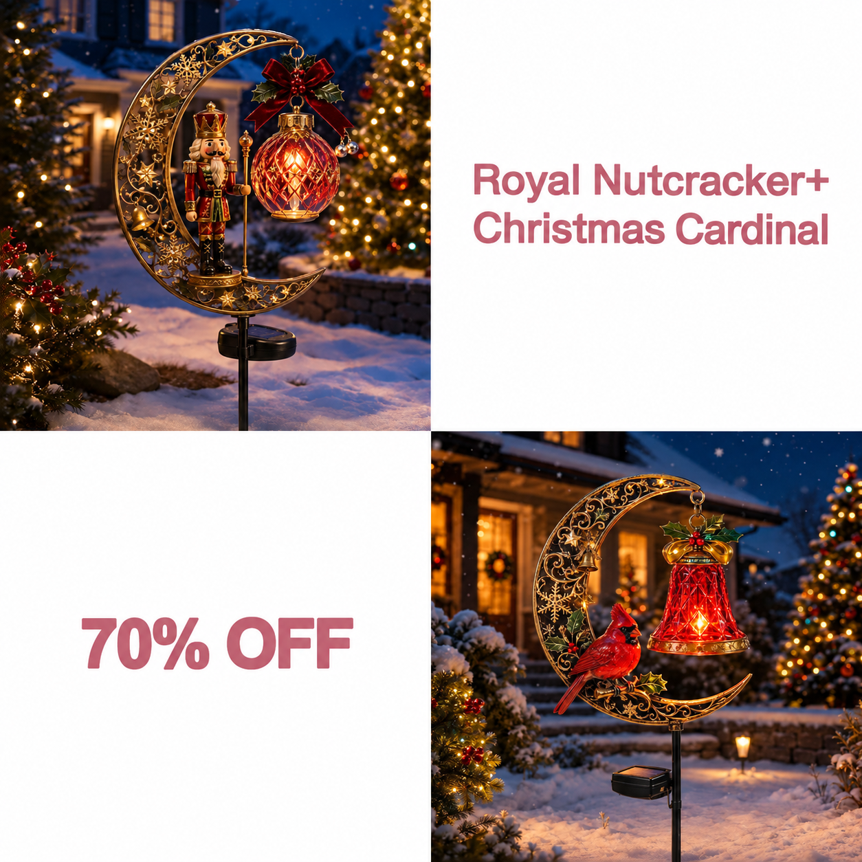 📢📢 LAST DAY 70% OFF!!  -Solar Christmas Crescent Garden Light 🎄✨ - 🎖️ Royal Nutcracker + 🐦 Christmas Cardinal bundle