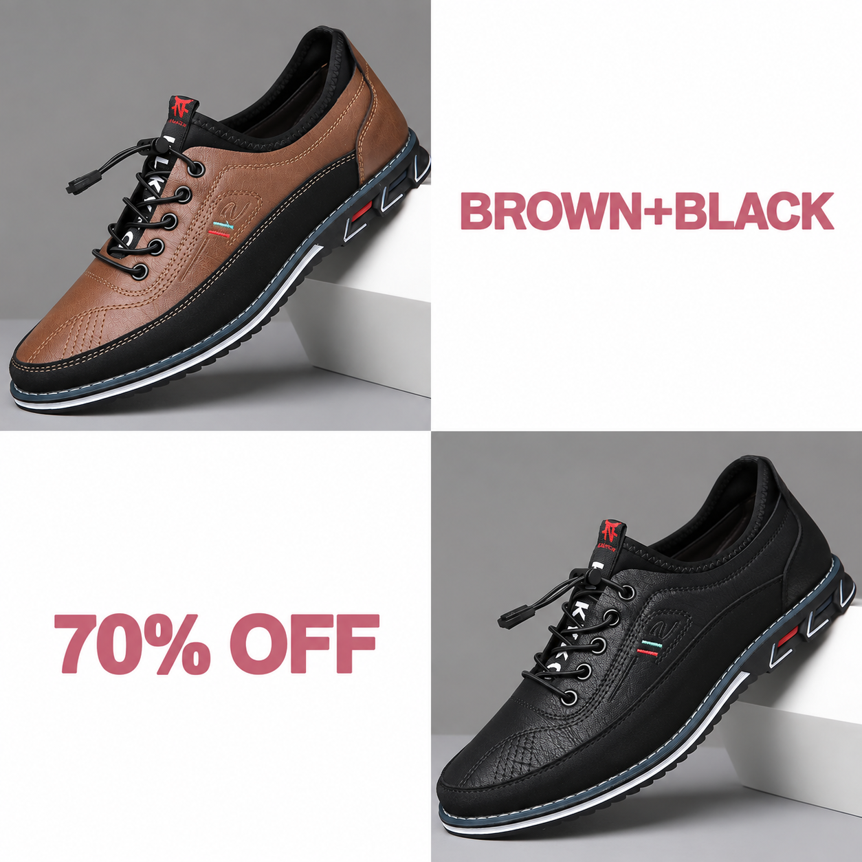 Men's Fashion Calfskin Leather Shoes - BROWN + BLACK bundle