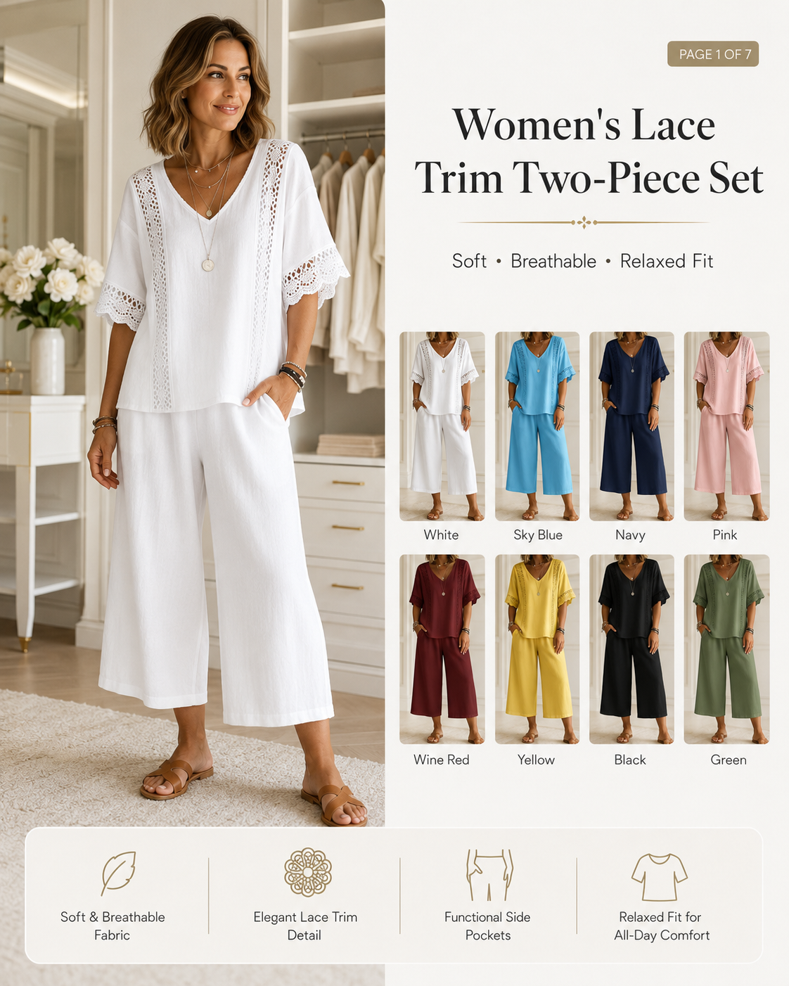 ⏰Seasonal Clearance Sale🔥Women’s Lace Trim Two-Piece Set
