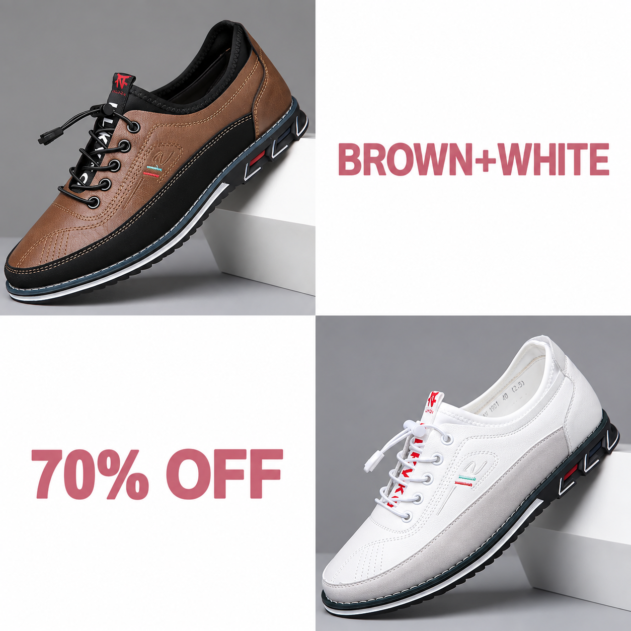 Men's Fashion Calfskin Leather Shoes - BROWN + WHITE bundle