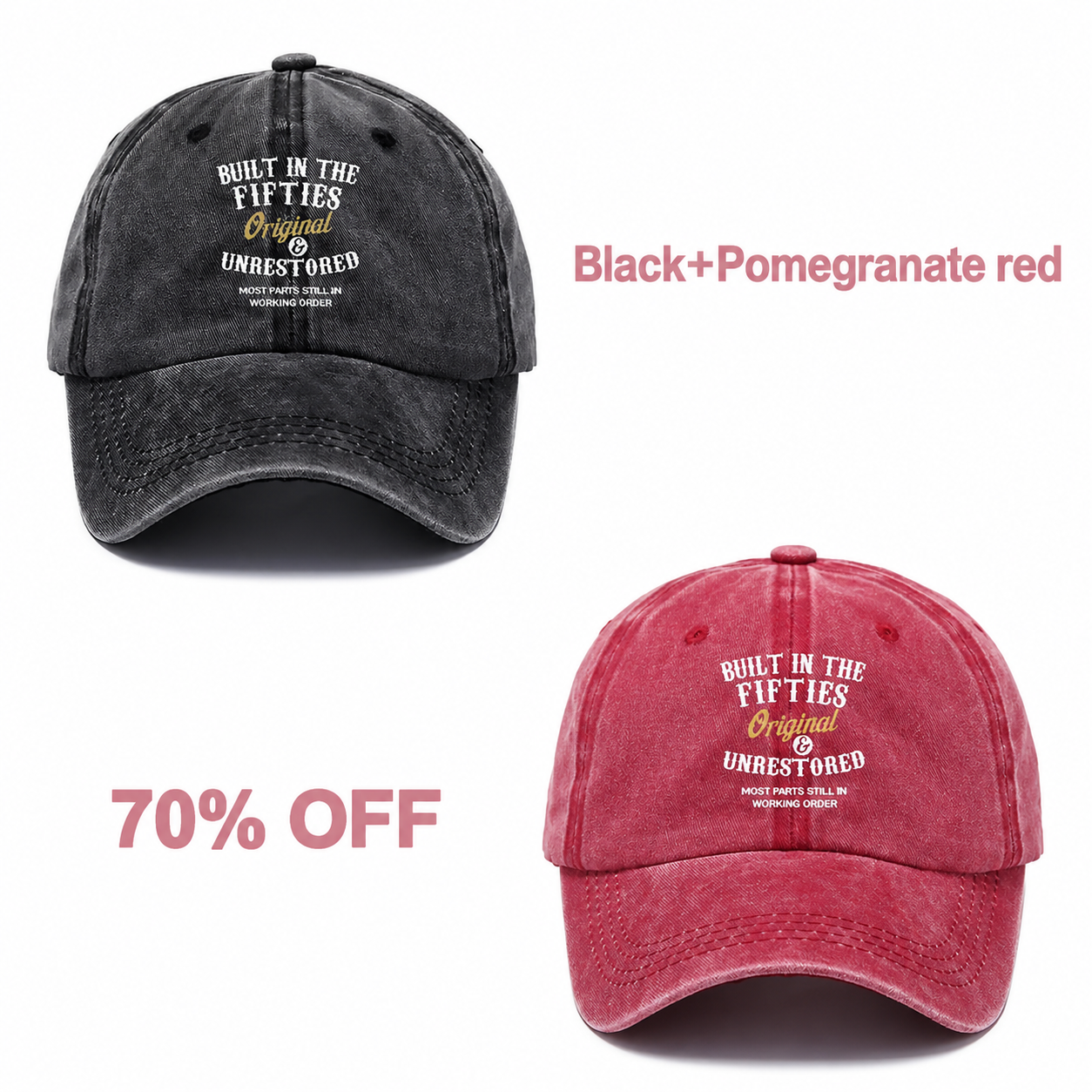 📢📢 70% OFF!! 🧢Vintage-Style Baseball Cap  Multiple Decades to Choose From - Black + Pomegranate red bundle