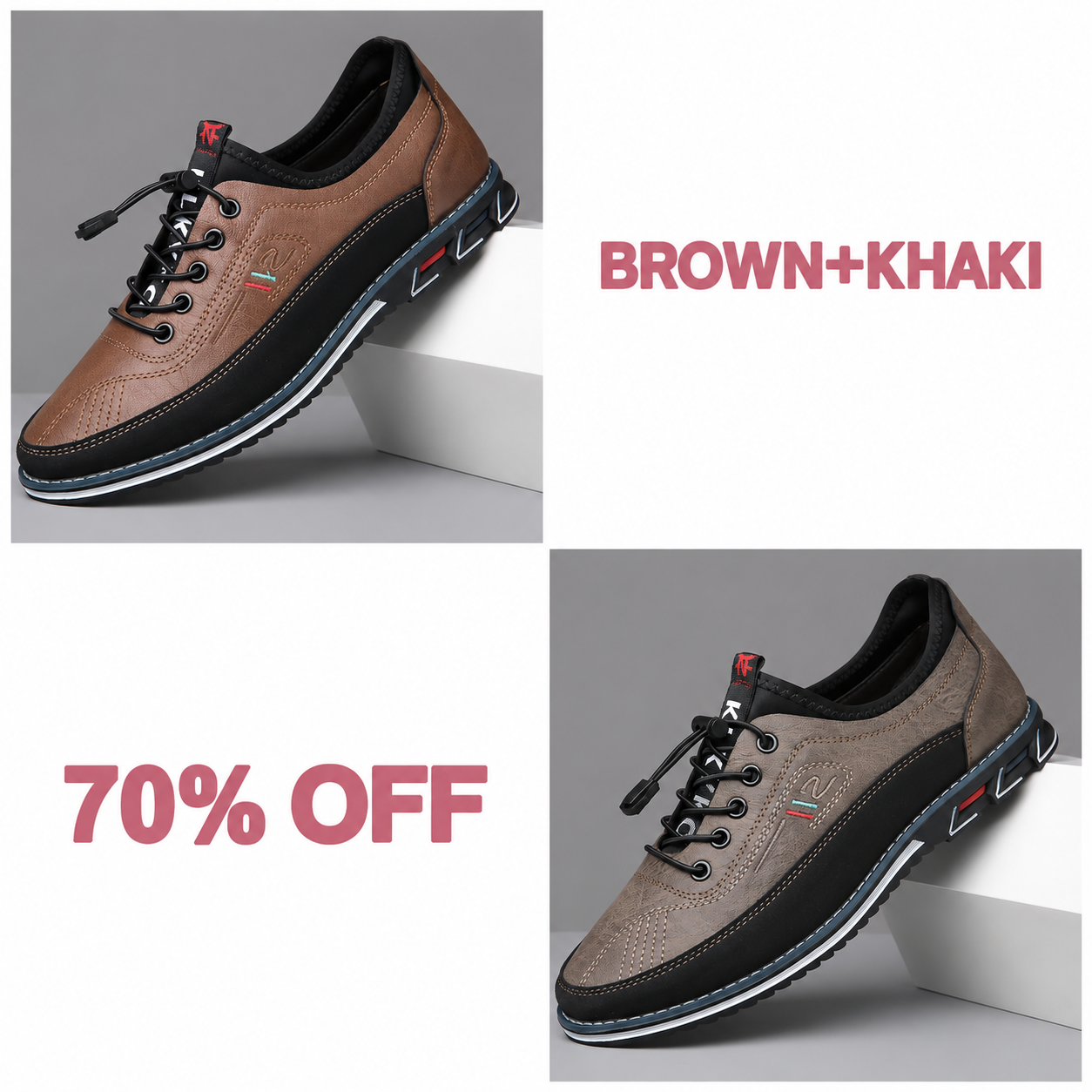 Men's Fashion Calfskin Leather Shoes - BROWN + KHAKI bundle