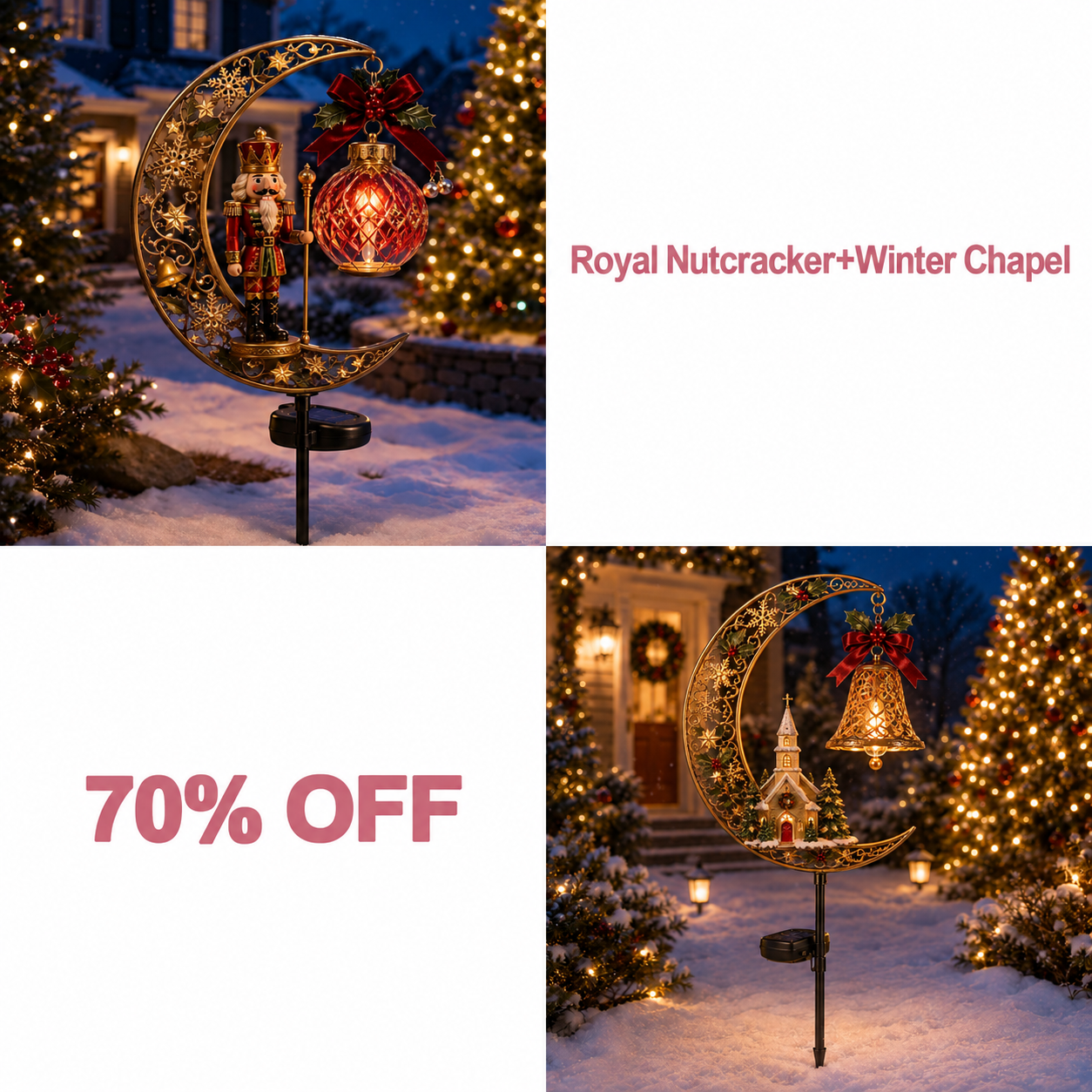 📢📢 LAST DAY 70% OFF!!  -Solar Christmas Crescent Garden Light 🎄✨ - 🎖️ Royal Nutcracker + ⛪ Winter Chapel bundle