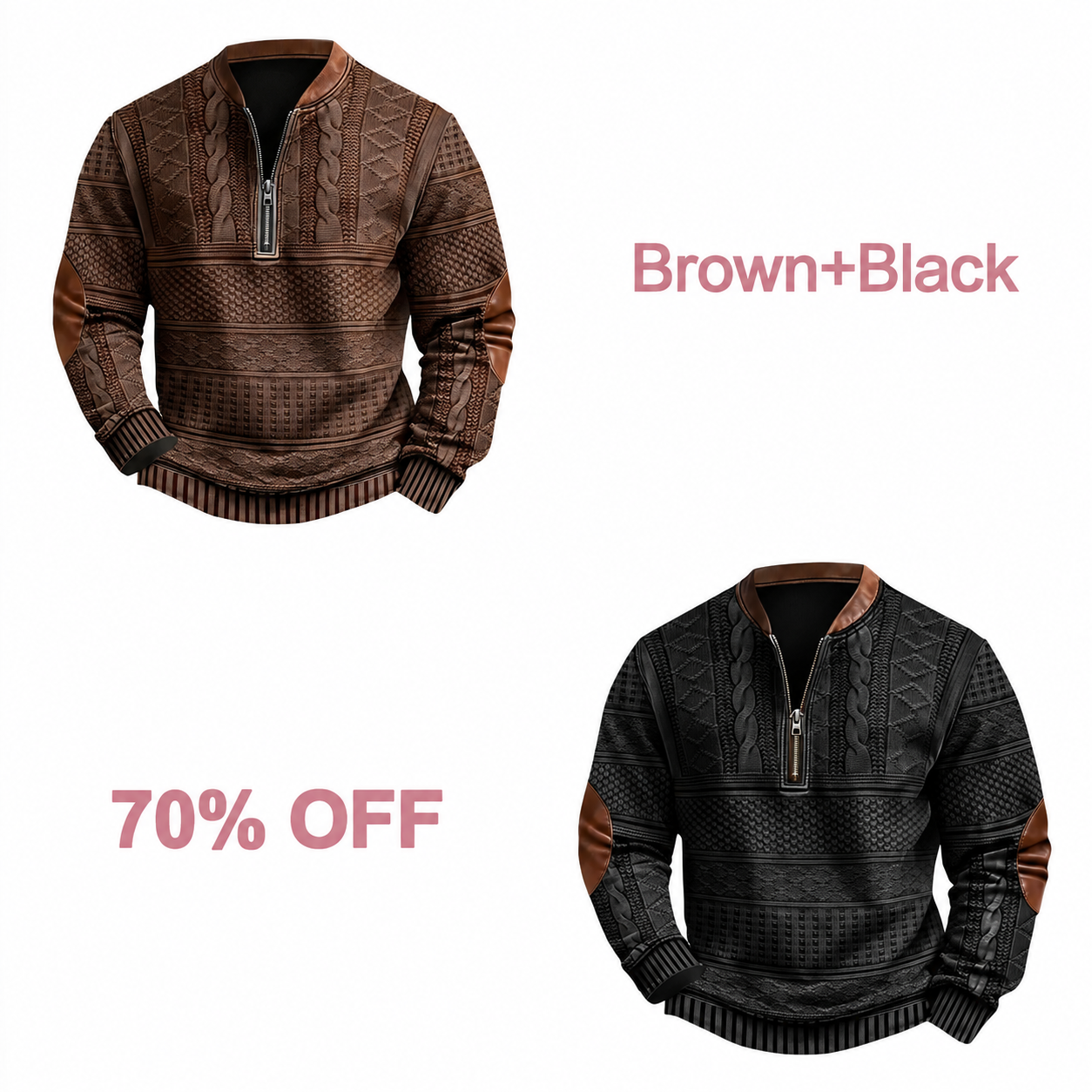 📢📢 30% Off!! Men's Western-Style Half-Zip Pullover - Brown + Black bundle