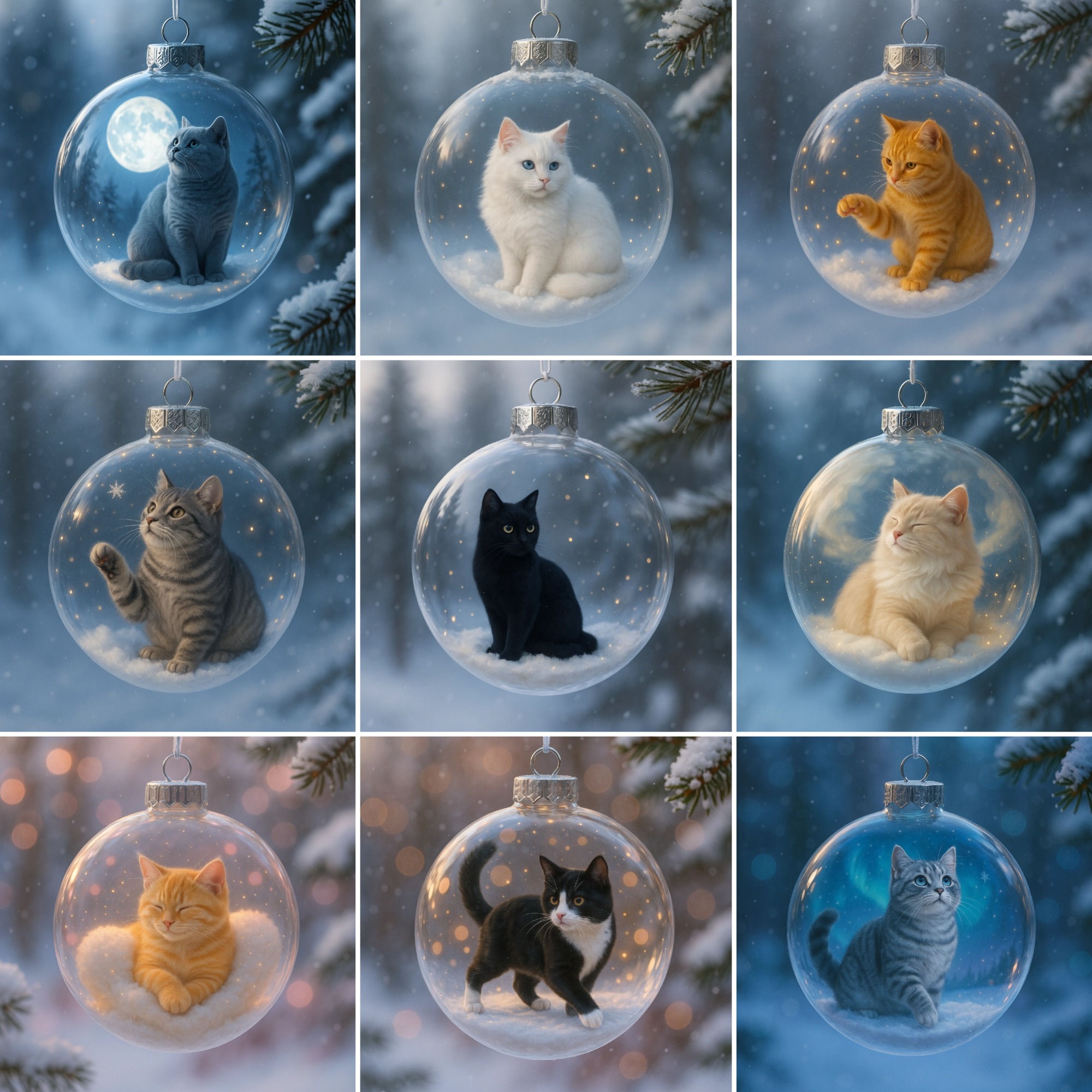 🎇🔥Cute Cat Christmas Glass Ornaments Collection