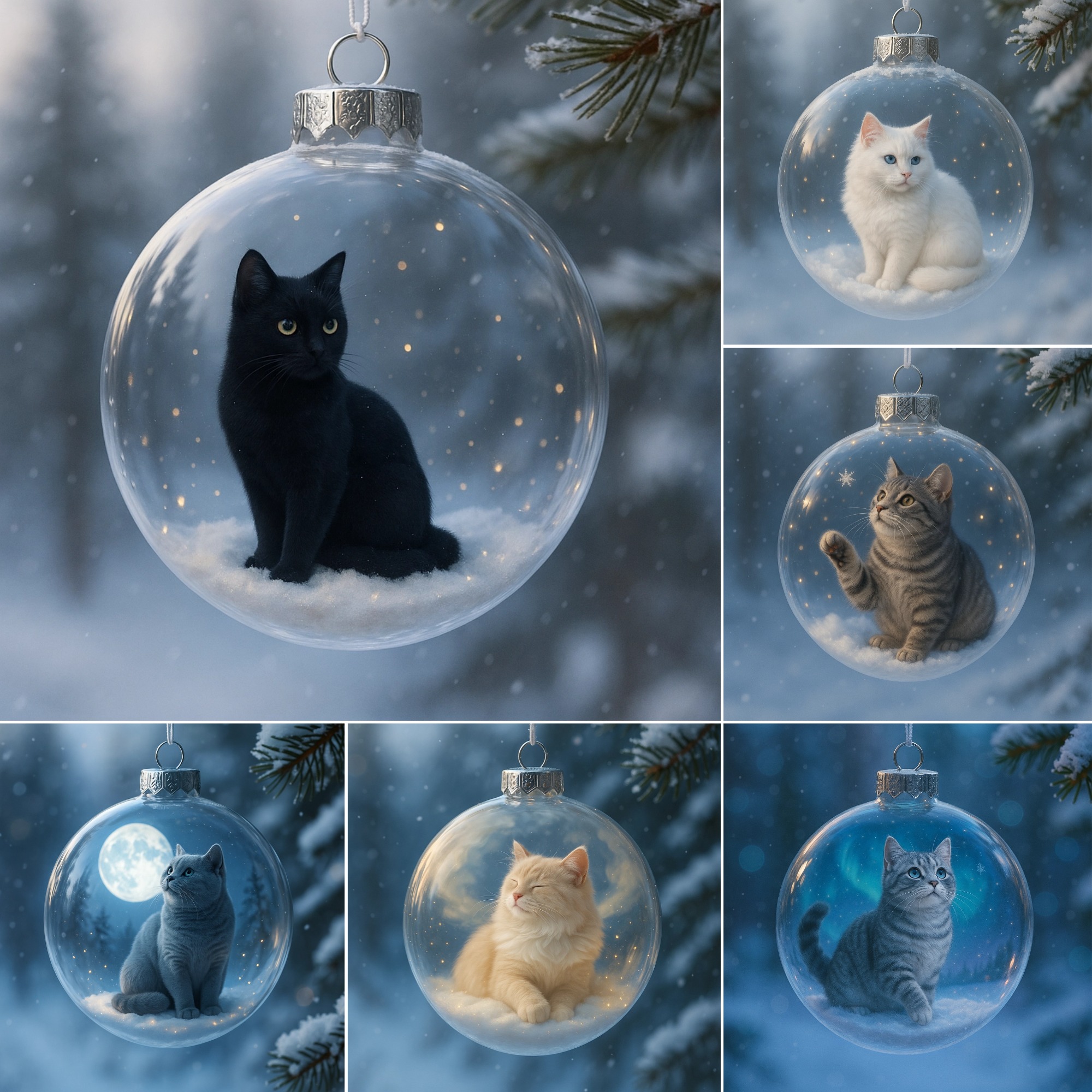 🎇🔥Cute Cat Christmas Glass Ornaments Collection