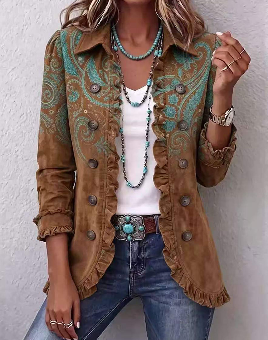 ⌛⌛⌛LAST DAY SAVE 49%🌸Boho-chic Floral Embroidered Utility Ruffled Trim Jacket