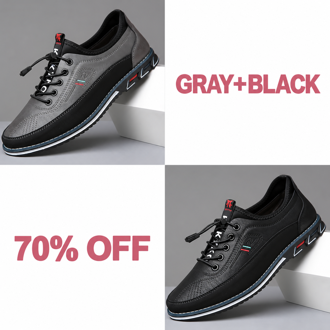 Men's Fashion Calfskin Leather Shoes - GRAY + BLACK bundle