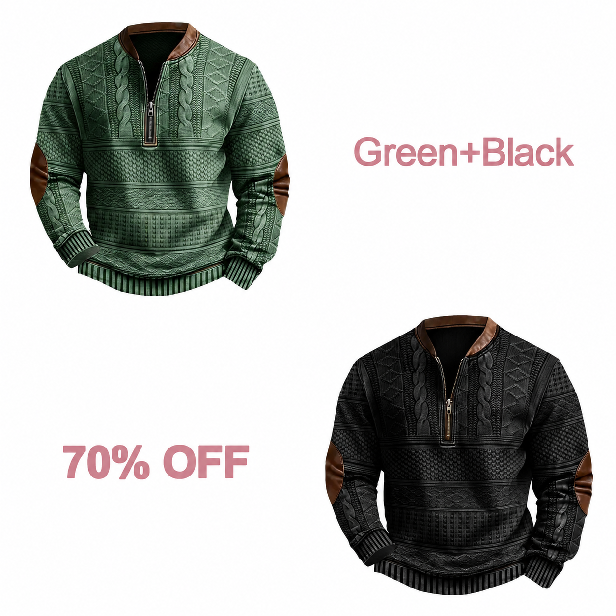 📢📢 30% Off!! Men's Western-Style Half-Zip Pullover - Green + Black bundle