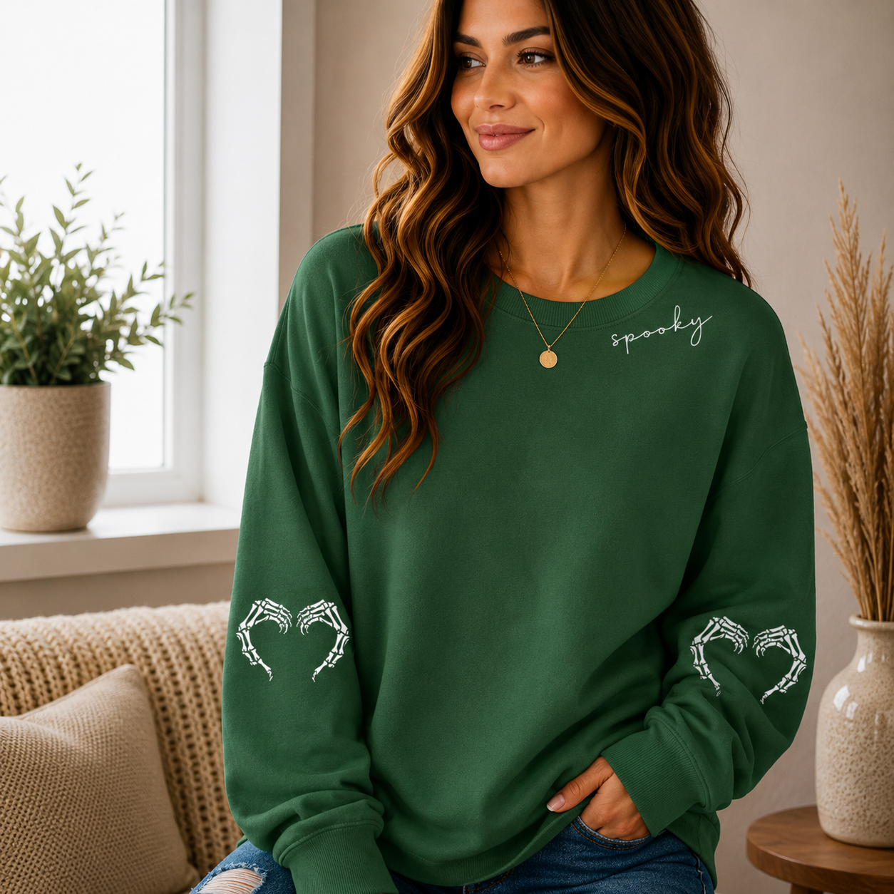 👻 Women’s Cute Ghost Halloween Sweatshirt – Cozy Long Sleeve Pullover, Spooky Fall Casual Top