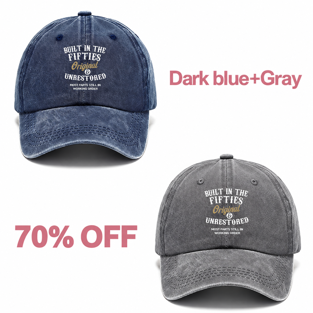 📢📢 70% OFF!! 🧢Vintage-Style Baseball Cap  Multiple Decades to Choose From - Dark blue + Gray bundle