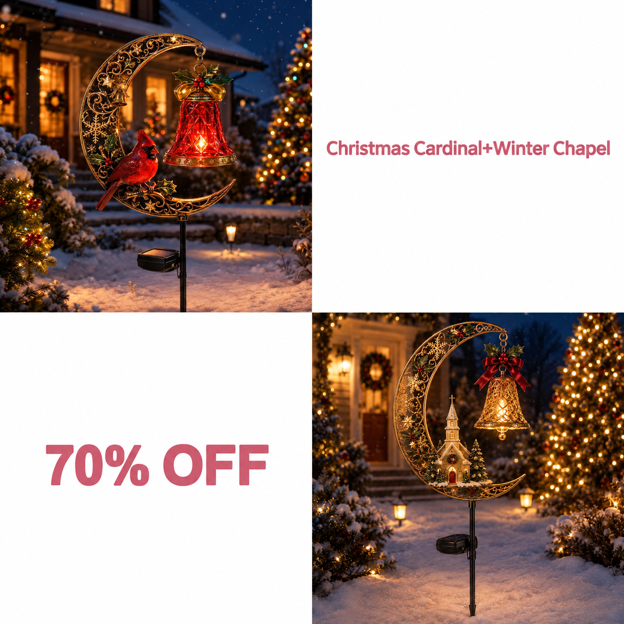 📢📢 LAST DAY 70% OFF!!  -Solar Christmas Crescent Garden Light 🎄✨ - 🐦 Christmas Cardinal + ⛪ Winter Chapel bundle