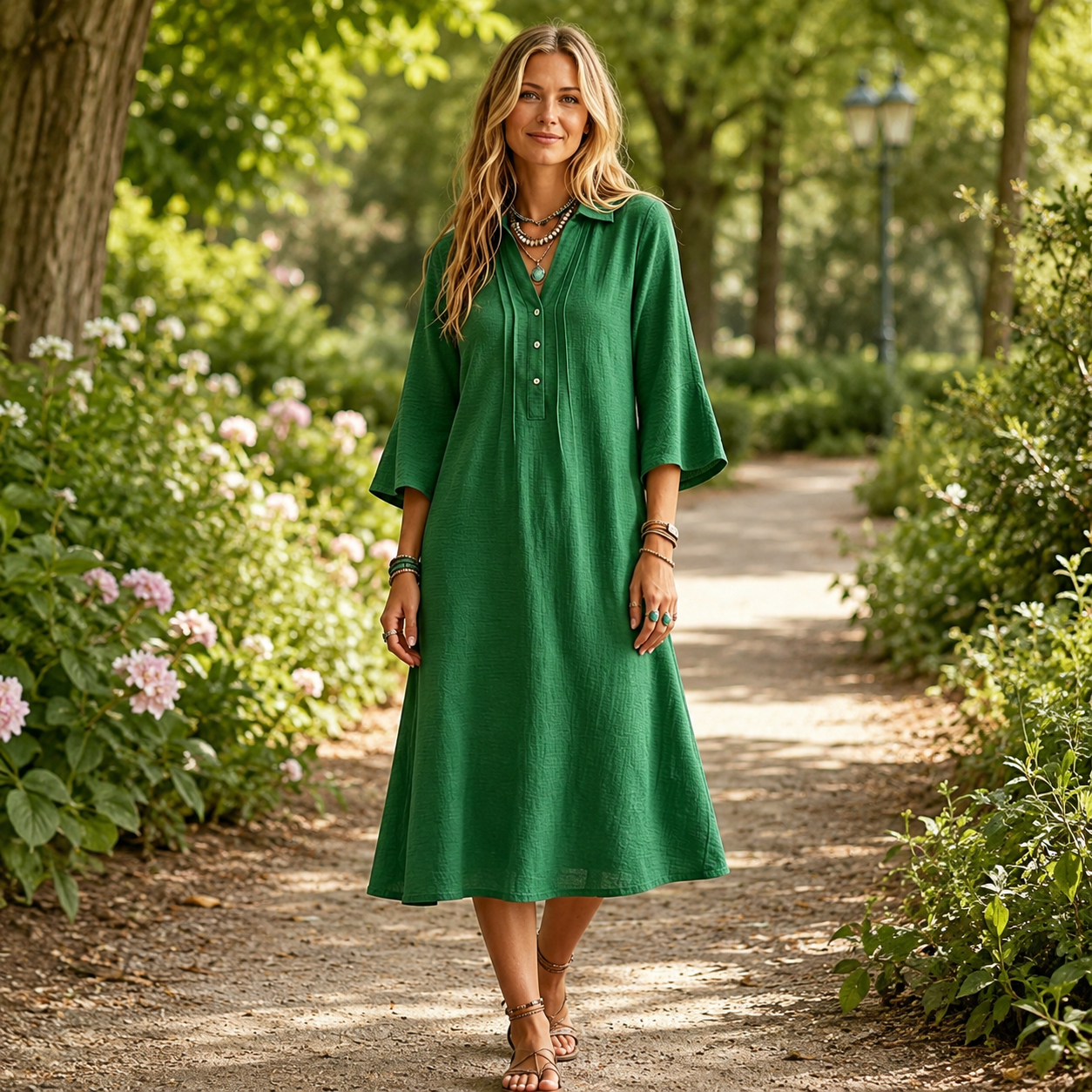 🌿 Luftig, bequem & stilvoll – Locker fallendes Hemdblusenkleid mit Taschen, Dreiviertelärmeln und femininer A-Linie ✨