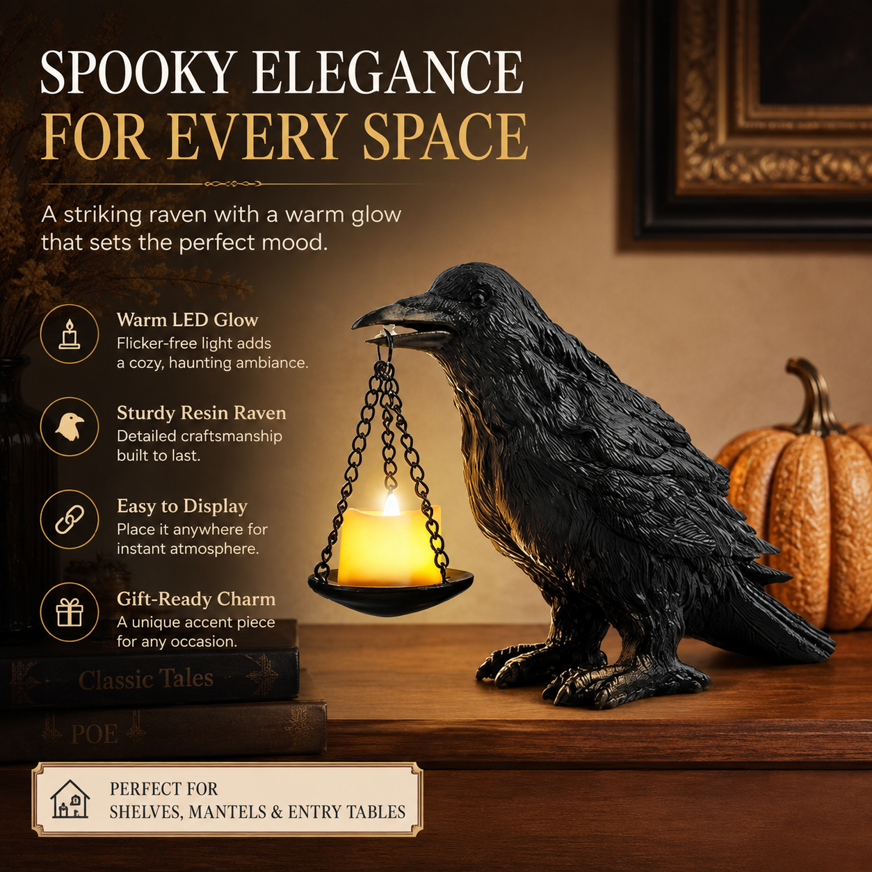 **Gothic Raven LED Candle Holder 🖤 – Spooky Hanging Lantern Décor for Halloween & Home**