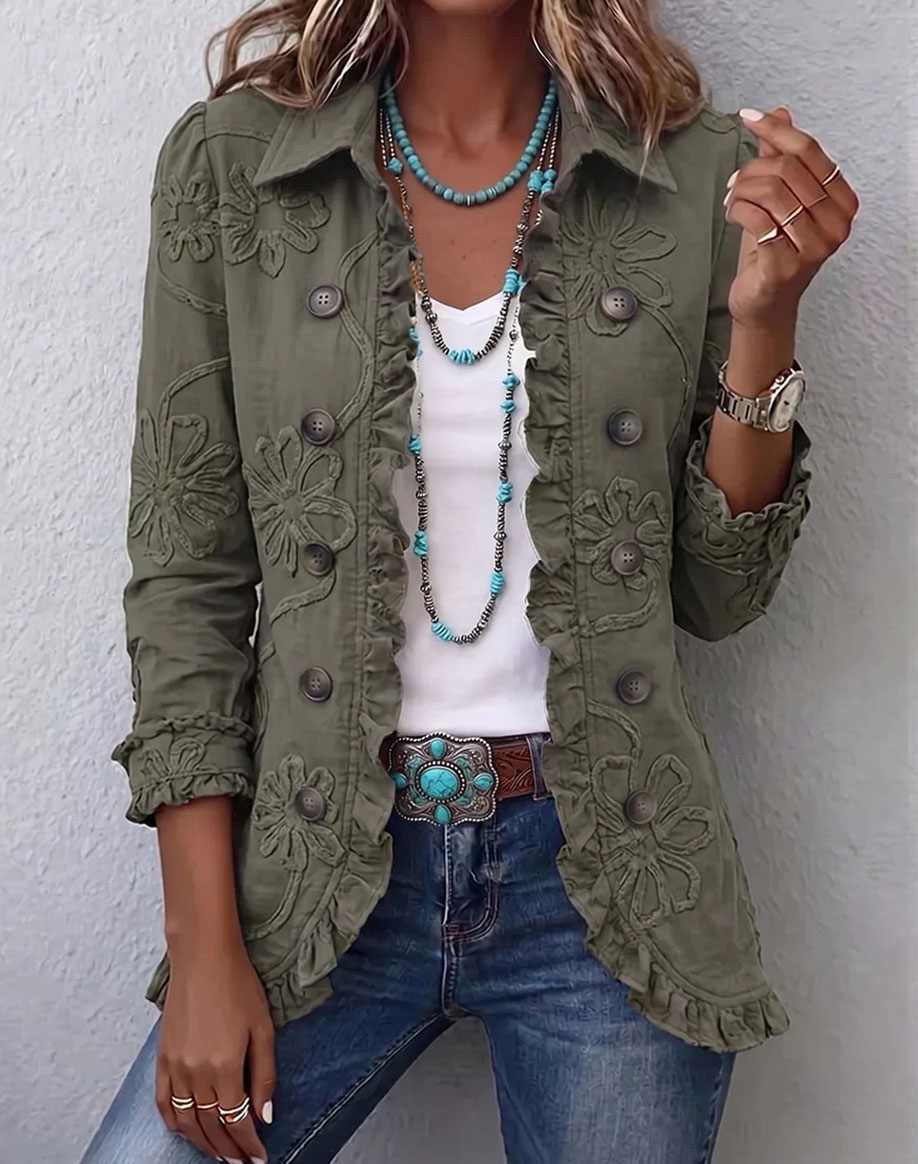 ⌛⌛⌛LAST DAY SAVE 49%🌸Boho-chic Floral Embroidered Utility Ruffled Trim Jacket