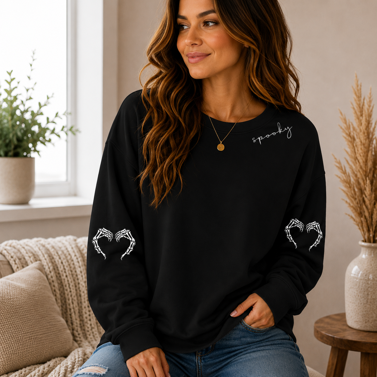 👻 Women’s Cute Ghost Halloween Sweatshirt – Cozy Long Sleeve Pullover, Spooky Fall Casual Top