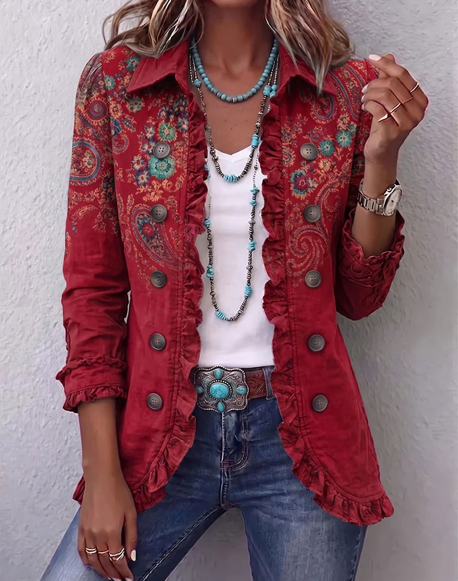⌛⌛⌛LAST DAY SAVE 49%🌸Boho-chic Floral Embroidered Utility Ruffled Trim Jacket