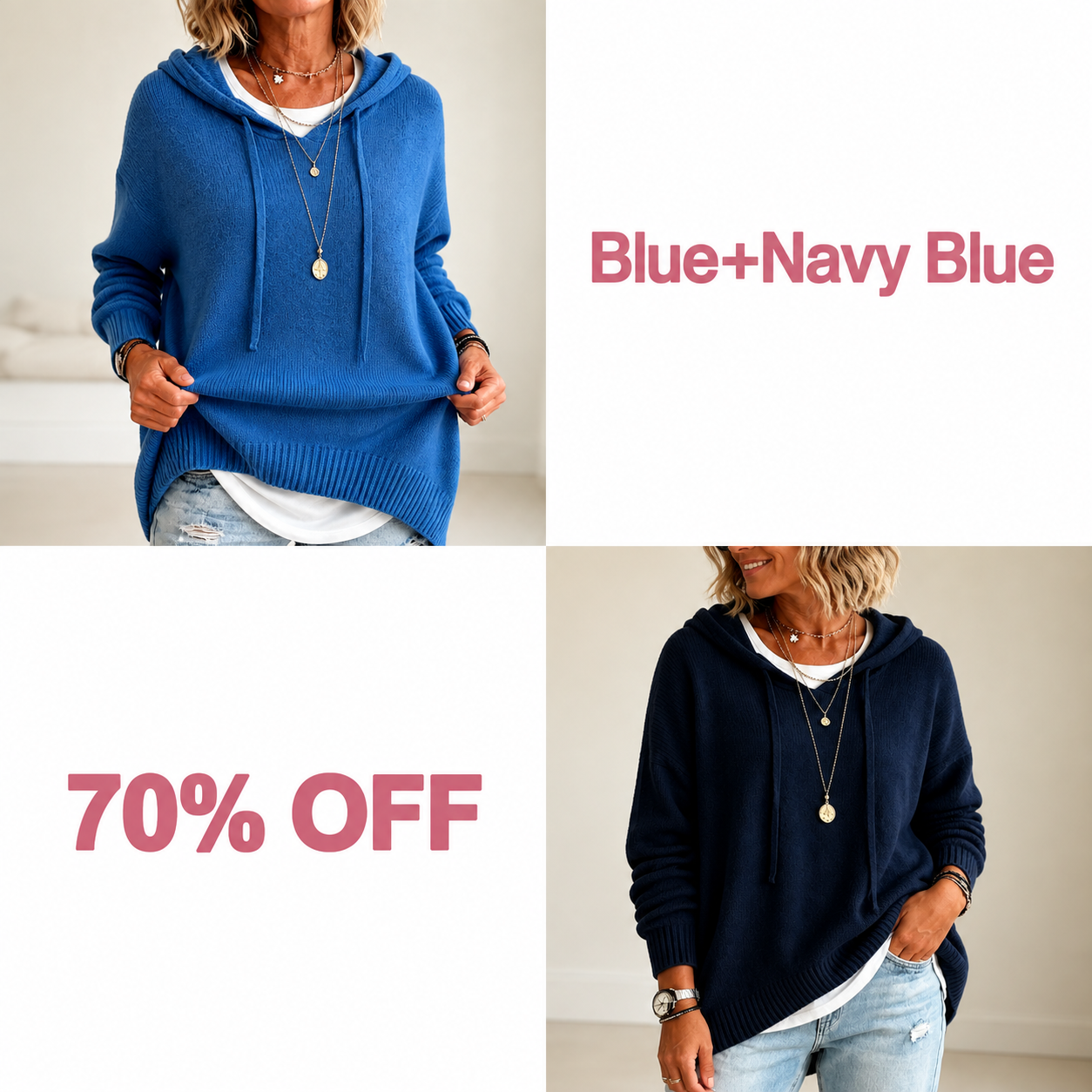 📢📢 50% OFF!!  Wearbella – Oversized Drawstring Hooded Knit Sweater - Blue + Navy Blue bundle