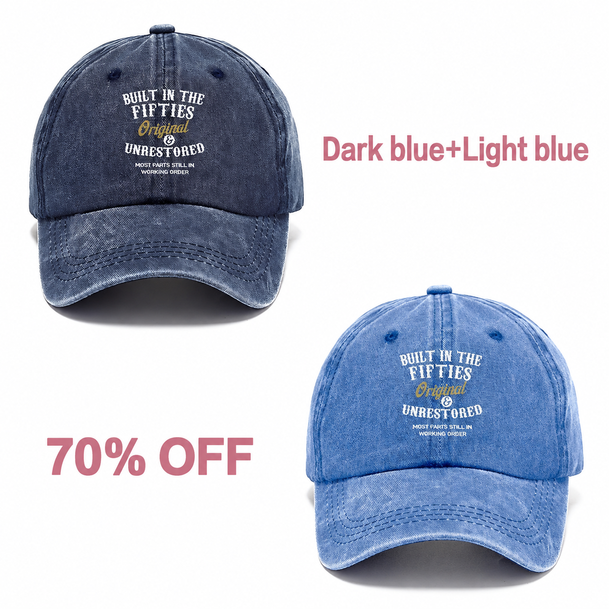 📢📢 70% OFF!! 🧢Vintage-Style Baseball Cap  Multiple Decades to Choose From - Dark blue + Light blue bundle