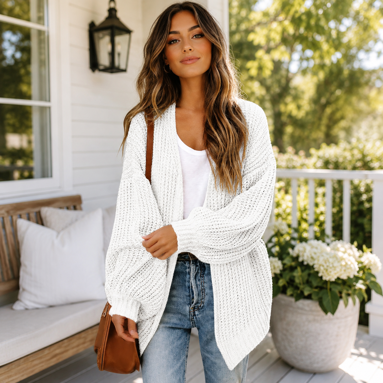 ✨ Cozy-Chic Chunky Knit Open-Front Cardigan – Relaxed Balloon-Sleeve Layer for Everyday Comfort
