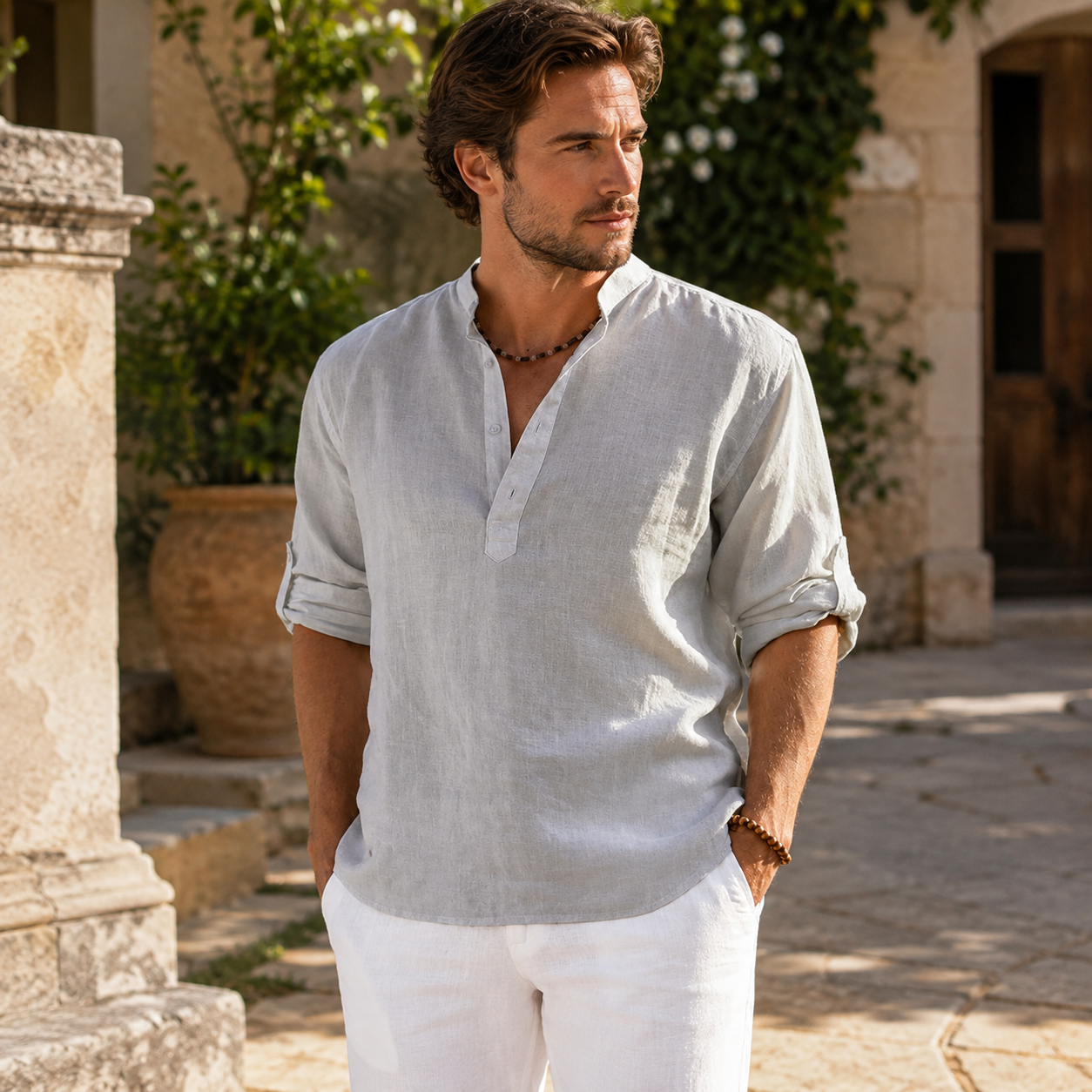 ☀️ Men’s Breathable Linen Henley Shirt – Lightweight, Relaxed & Effortlessly Stylish 🌿
