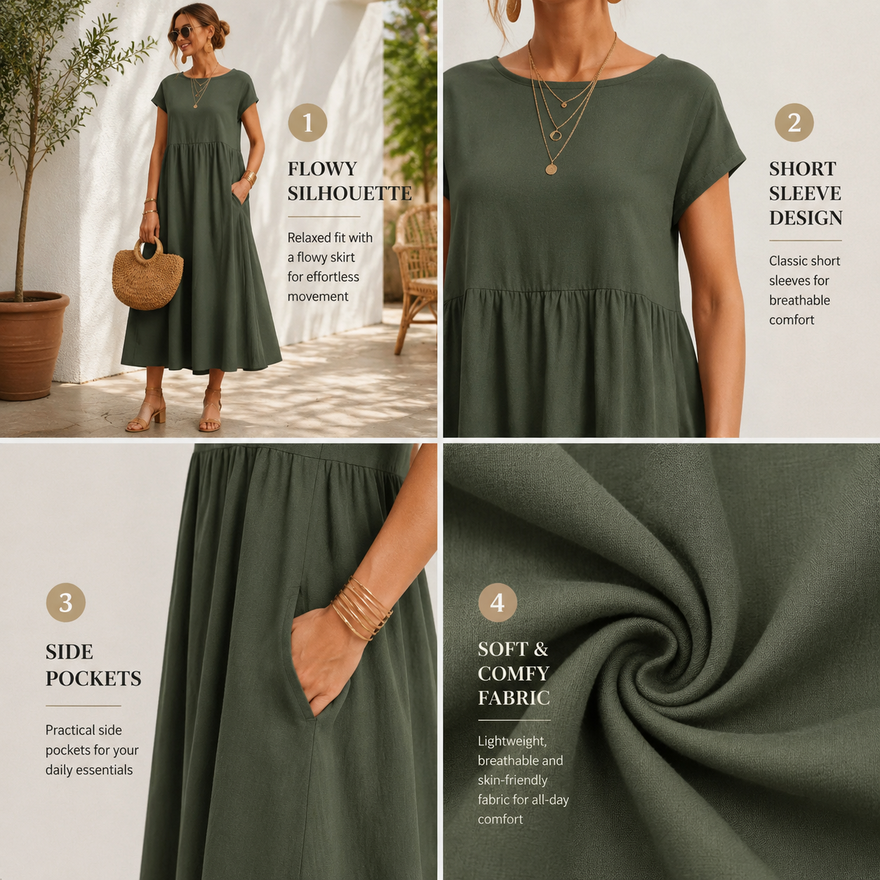 Women's Casual Midi Dress / Summer Swing Dress