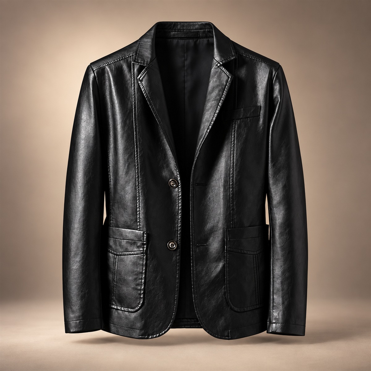 Men's Business-Casual PU Blazer - Black