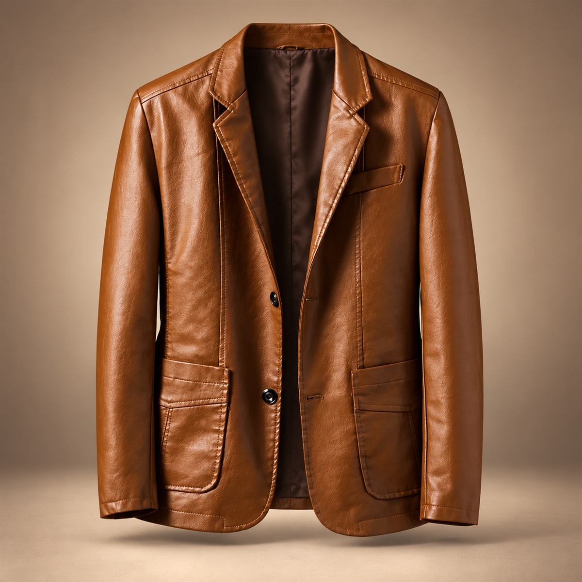 Men's Business-Casual PU Blazer - Brown